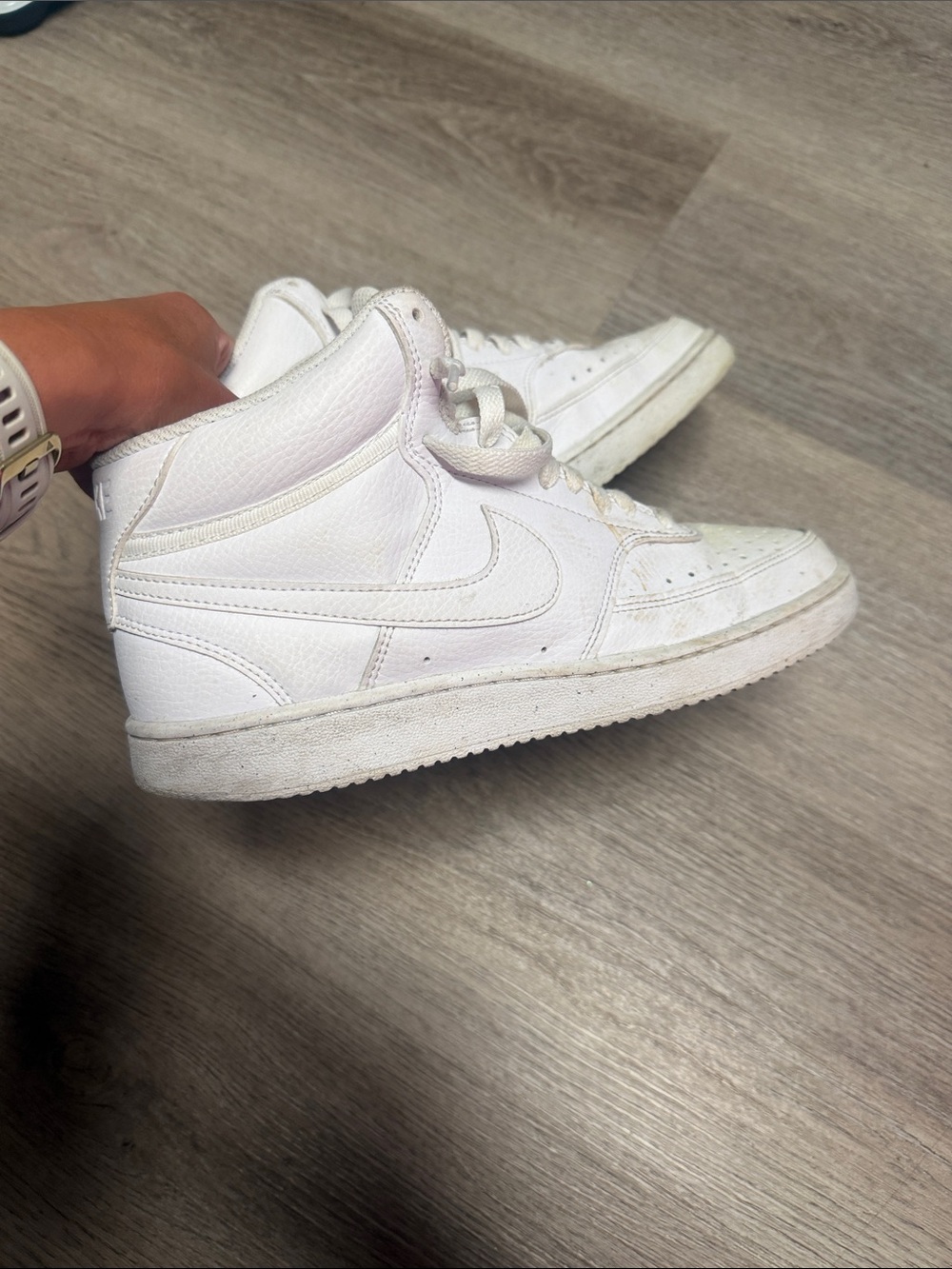 Nike All-White Leather High-Top Sneakers